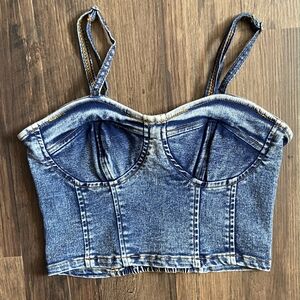 Thrills Denim Blue Crop Top